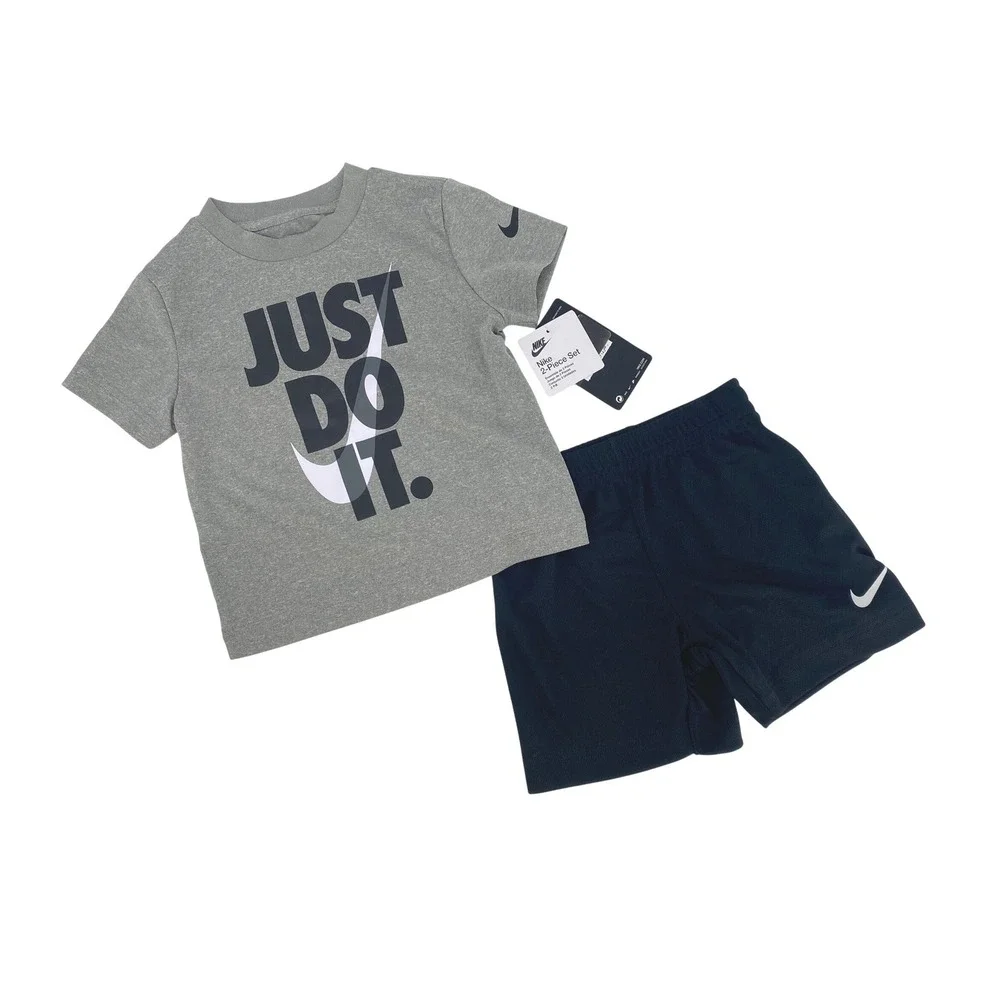 Nike 2-Piece‎ Set Toddler 2T Grey Black New Just Do It T-Shirt Mesh Shorts